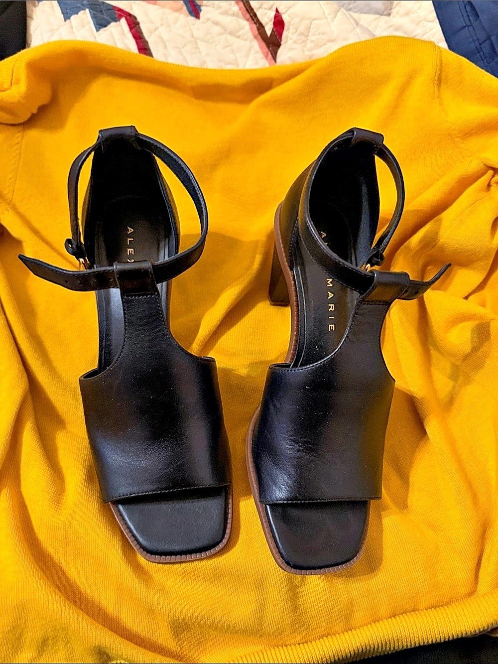 Alex Marie Black Block Heel Ankle Strap Sandals